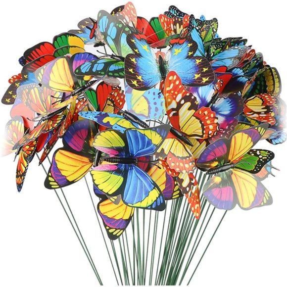 Butterfly Stakes, 50pcs 11.5inch Garden Butterfly Ornaments,Waterproof Butterfly - Picture 1 of 6